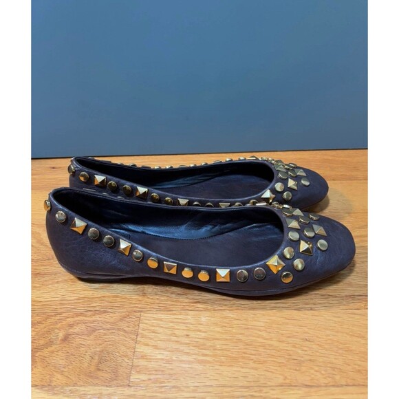Tory Burch studded Lamb Leather Baller Flats Brown  8.5 - Picture 3 of 7